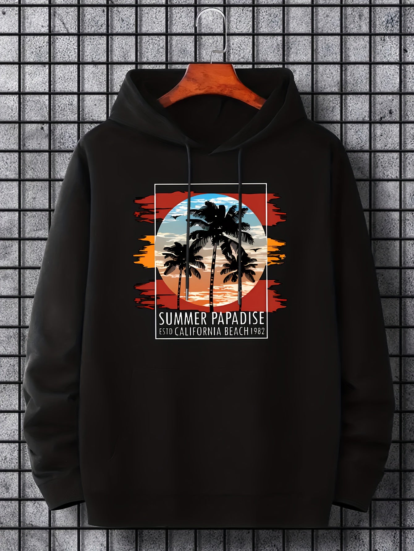 Men's Palm Tree Graphic Hoodie Drawstring Hooded Sweatshirt