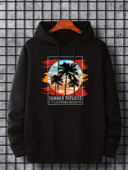 Men's Palm Tree Graphic Hoodie Drawstring Hooded Sweatshirt