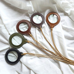 Vintage Leather Strap Necklace Magnifying Glass Pendant Locket