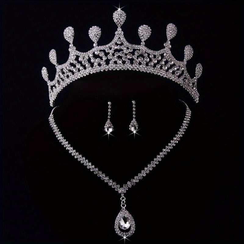 Bridal Jewelry Wedding Accessories Set Rhinestone Crown Crystal Necklace Earring