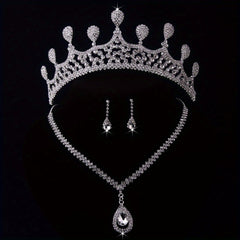 Bridal Jewelry Wedding Accessories Set Rhinestone Crown Crystal Necklace Earring