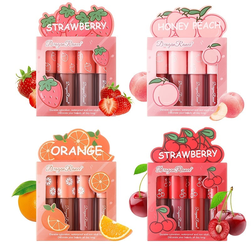 4 Pcs Strawberry Matte Lipstick Set Waterproof