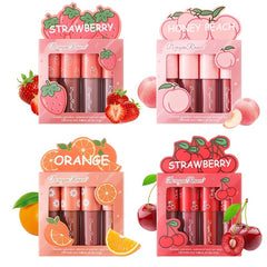 4 Pcs Strawberry Matte Lipstick Set Waterproof