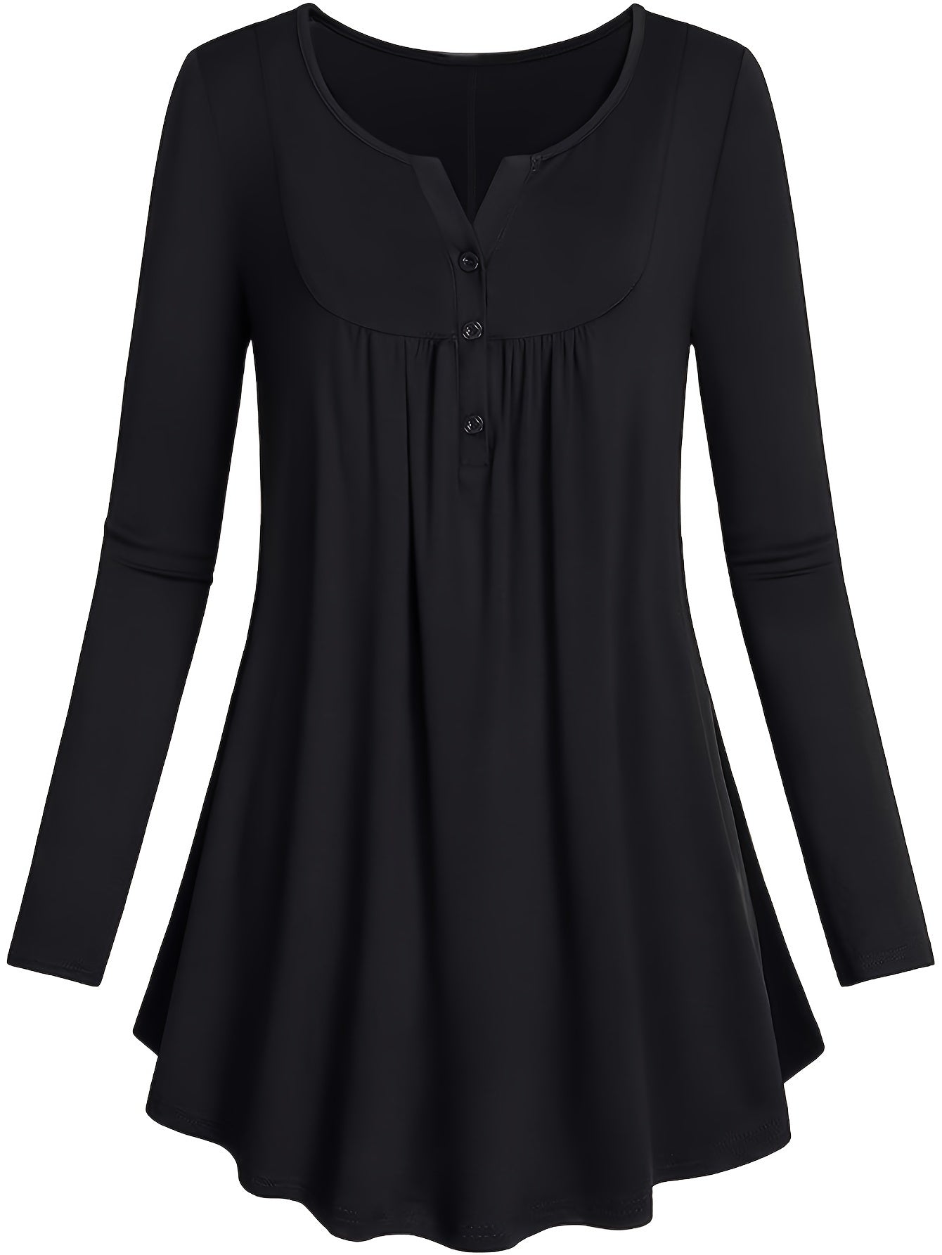 Women's Solid Long Sleeve Button Up Ruched Peplum Top