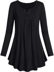 Women's Solid Long Sleeve Button Up Ruched Peplum Top