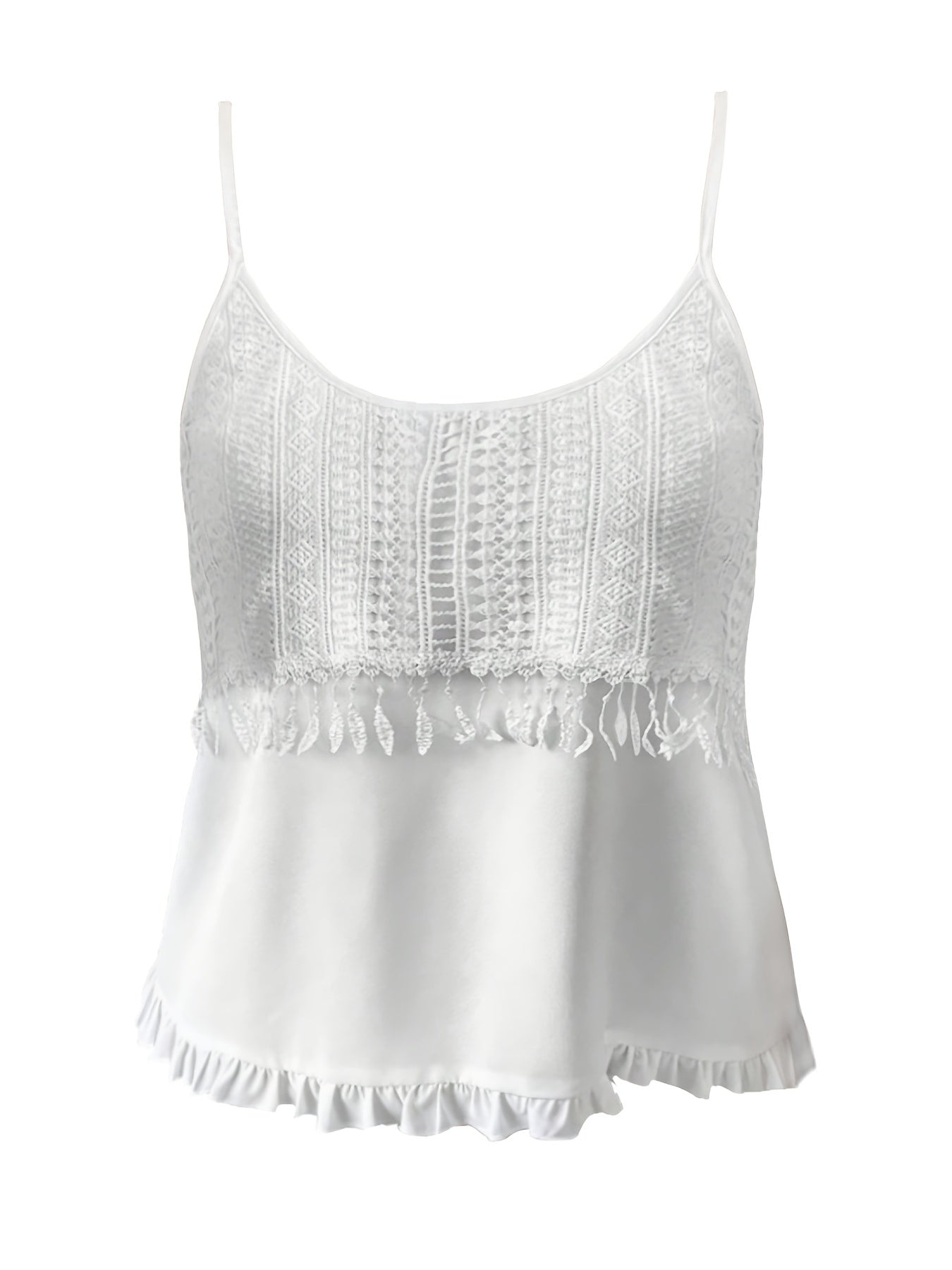 Lace Trim Cami Top Round Neck Sleeveless Tank Top