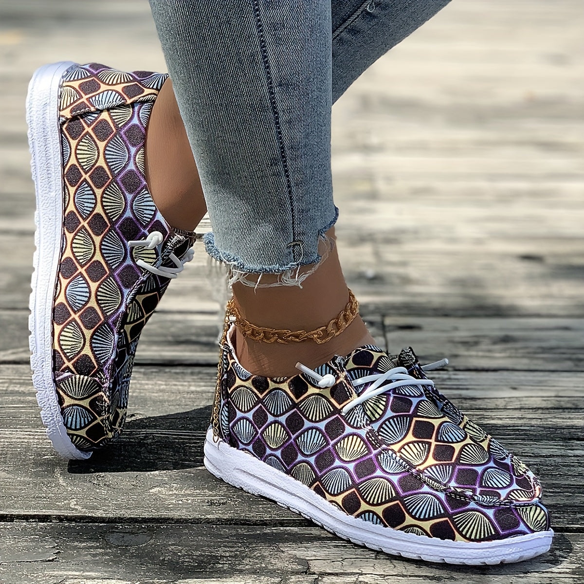 Print Walking Shoes Lightweight Low Top Travel Sport Flat Shoes Women's