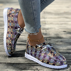 Print Walking Shoes Lightweight Low Top Travel Sport Flat Shoes Women's