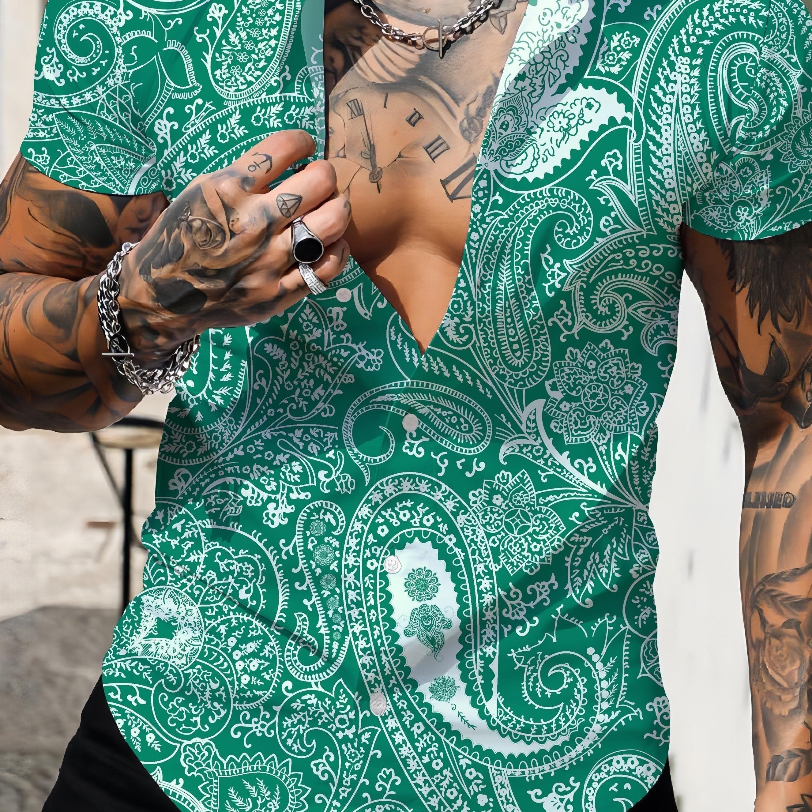 Paisley Pattern Men's Short Sleeve Shirt For Summer