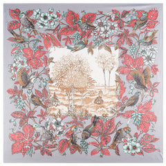 Satin Square Scarf Bird Flower Printed Sunscreen Large Shawl
