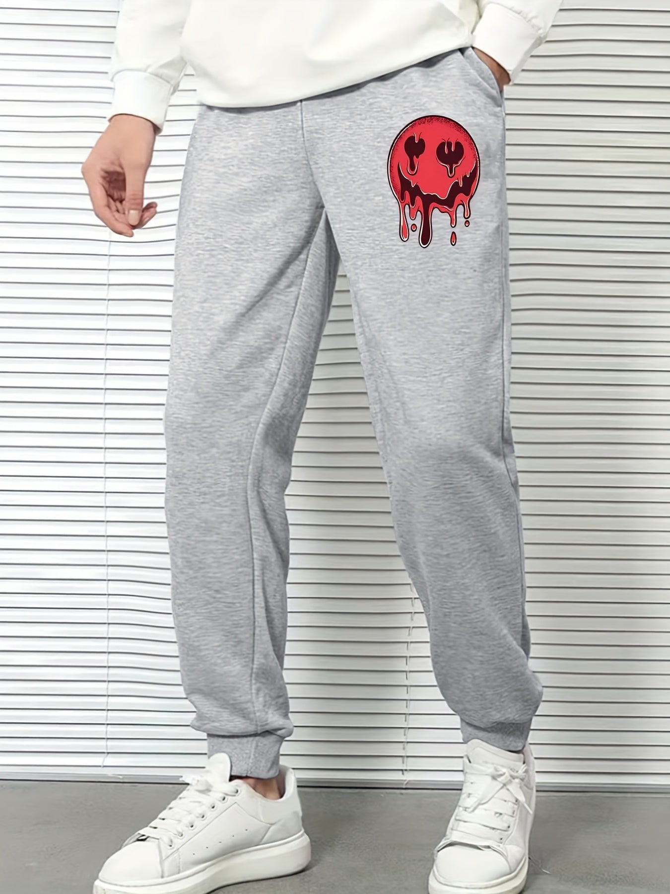 Men's Cartoon Face Sports Pants Drawstring Jogging Trousers