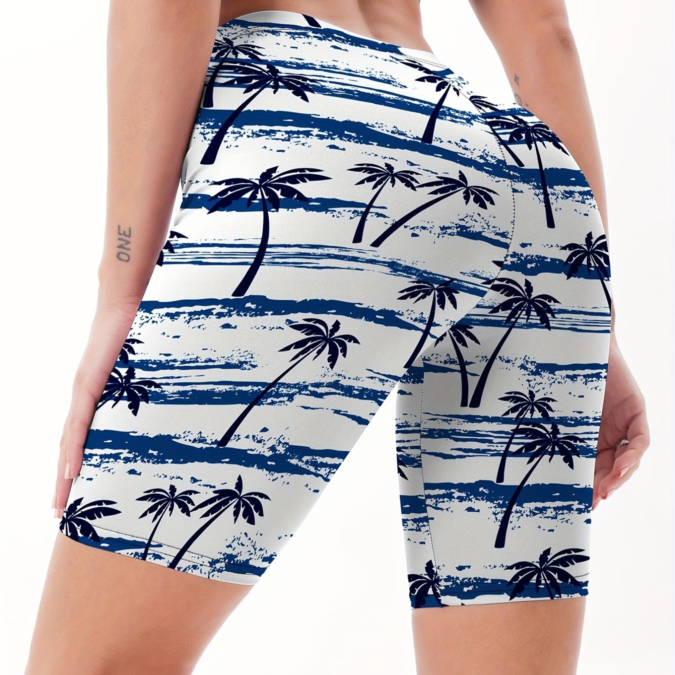 Women's Coconut Tree Pattern Skinny Shorts for Yoga Running Fitness