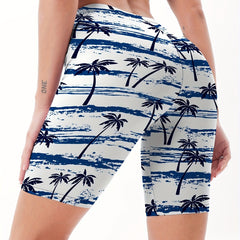 Women's Coconut Tree Pattern Skinny Shorts for Yoga Running Fitness