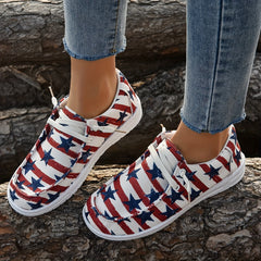 Women's Star & Striped Print Canvas Shoes Casual Lace Up Outdoor Sneakers