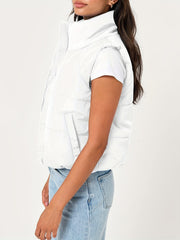 High Neck Zip Up Sleeveless Vest Women's Clothing