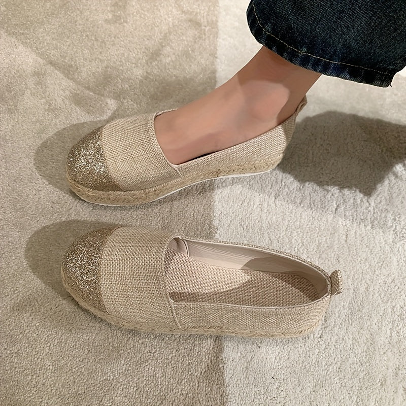 Sequins Pattern Slip On Espadrilles Loafers Low Thick Bottom Casual Shoes