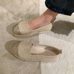 Sequins Pattern Slip On Espadrilles Loafers Low Thick Bottom Casual Shoes