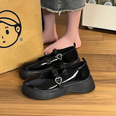 Women's Platform Mary Jane Heart Buckle Loafers