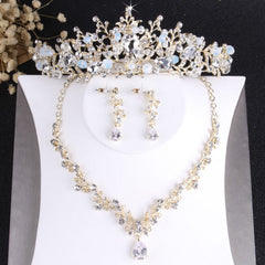 Baroque Crystal Bridal Jewelry Set Vintage Rhinestone Tiara Necklace Earring