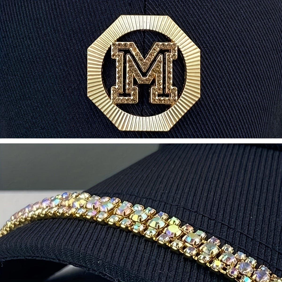Rhinestone M Label Baseball Cap Hip Hop Sun Hat Adjustable Golf Sports Dad Hats