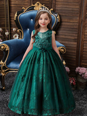 Girls Princess Dress Sleeveless Flower Embroidery Tulle Tutu Dress