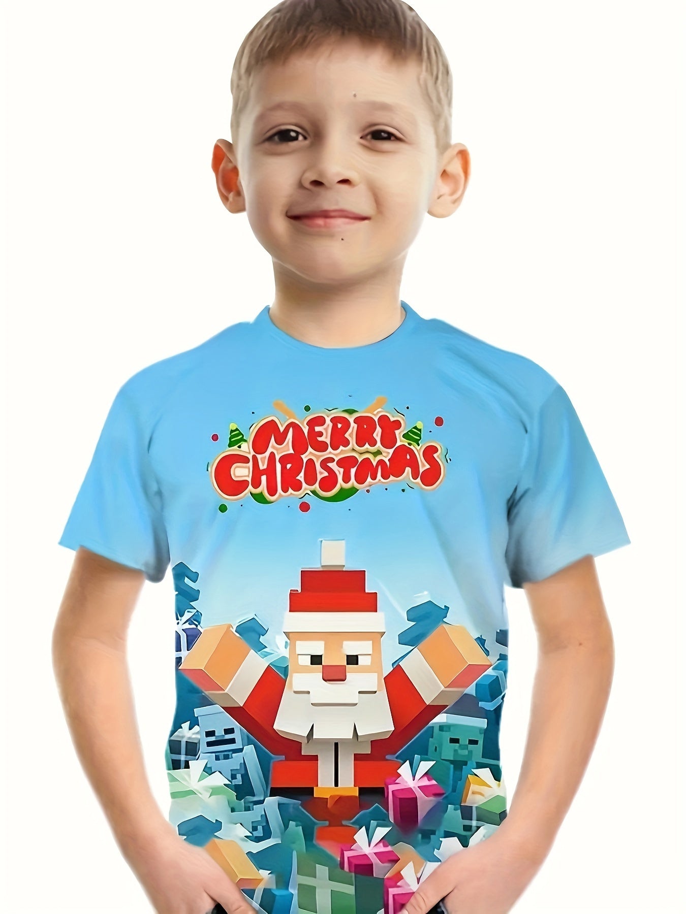 Christmas Santa Short Sleeve Graphic Tee Girls Summer Gift