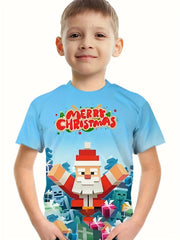 Christmas Santa Short Sleeve Graphic Tee Girls Summer Gift