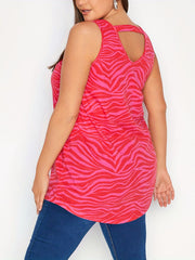 Animal Print V Neck Tank Top Medium Stretch