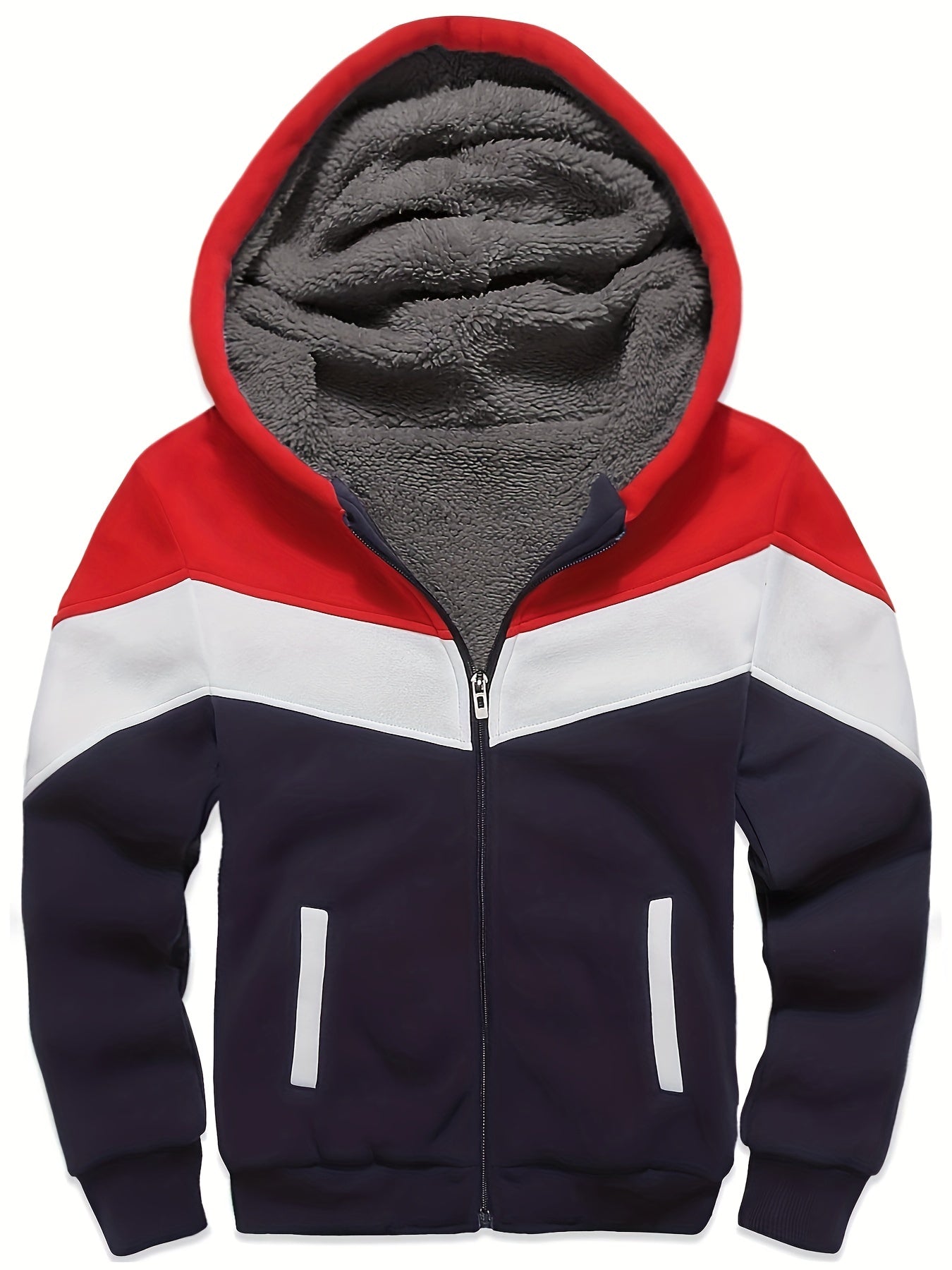Kid's Block Stitching Fleece Jacket Zip Up Hoodie Coat