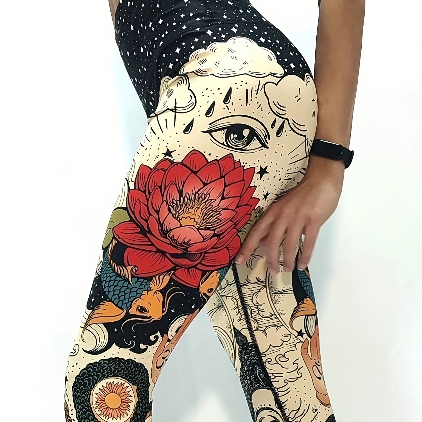 Cartoon Myth Print Yoga Pants High Waist Slim Ankle Length Pants