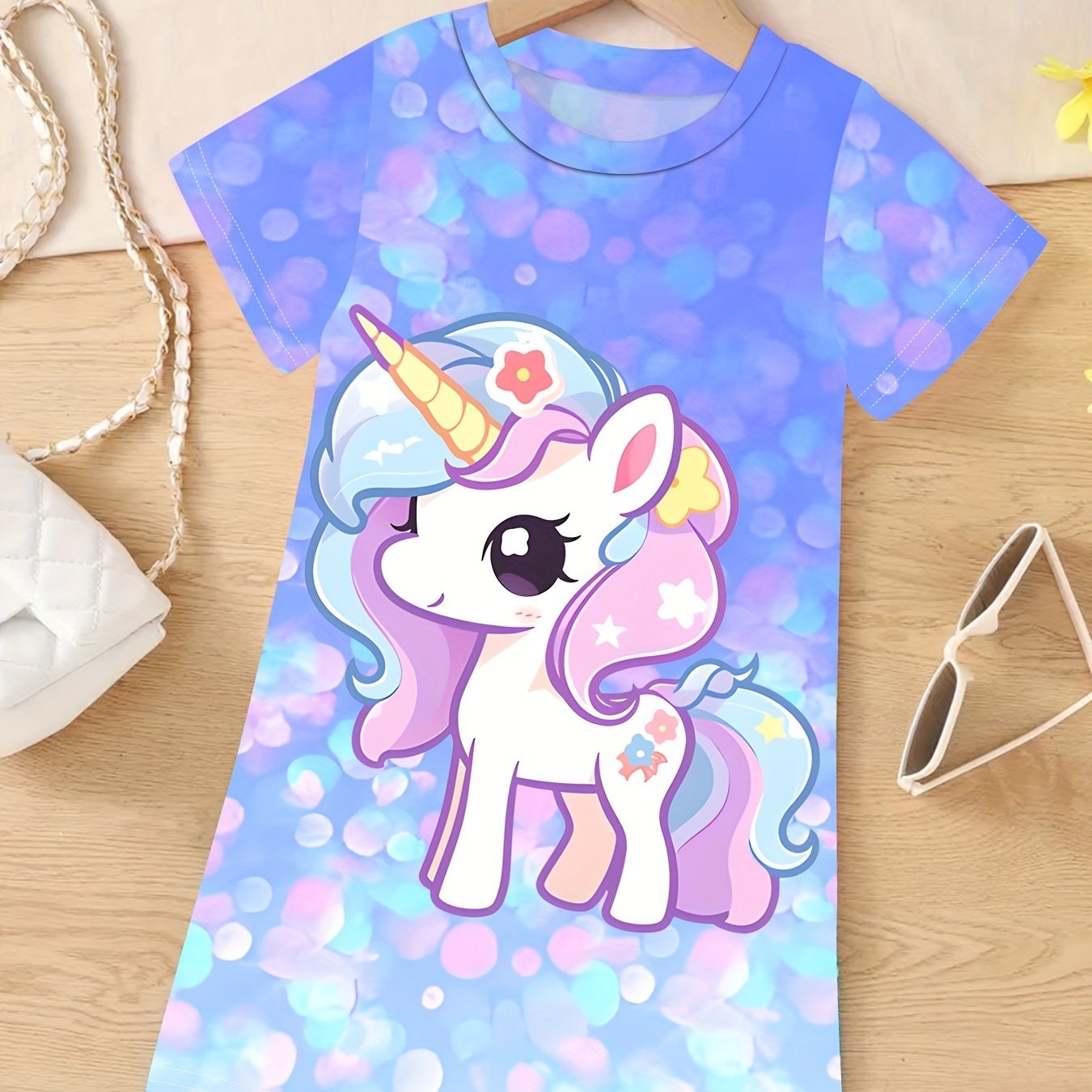 Girls 3D Unicorn Short Sleeve Dress - Summer Clothes