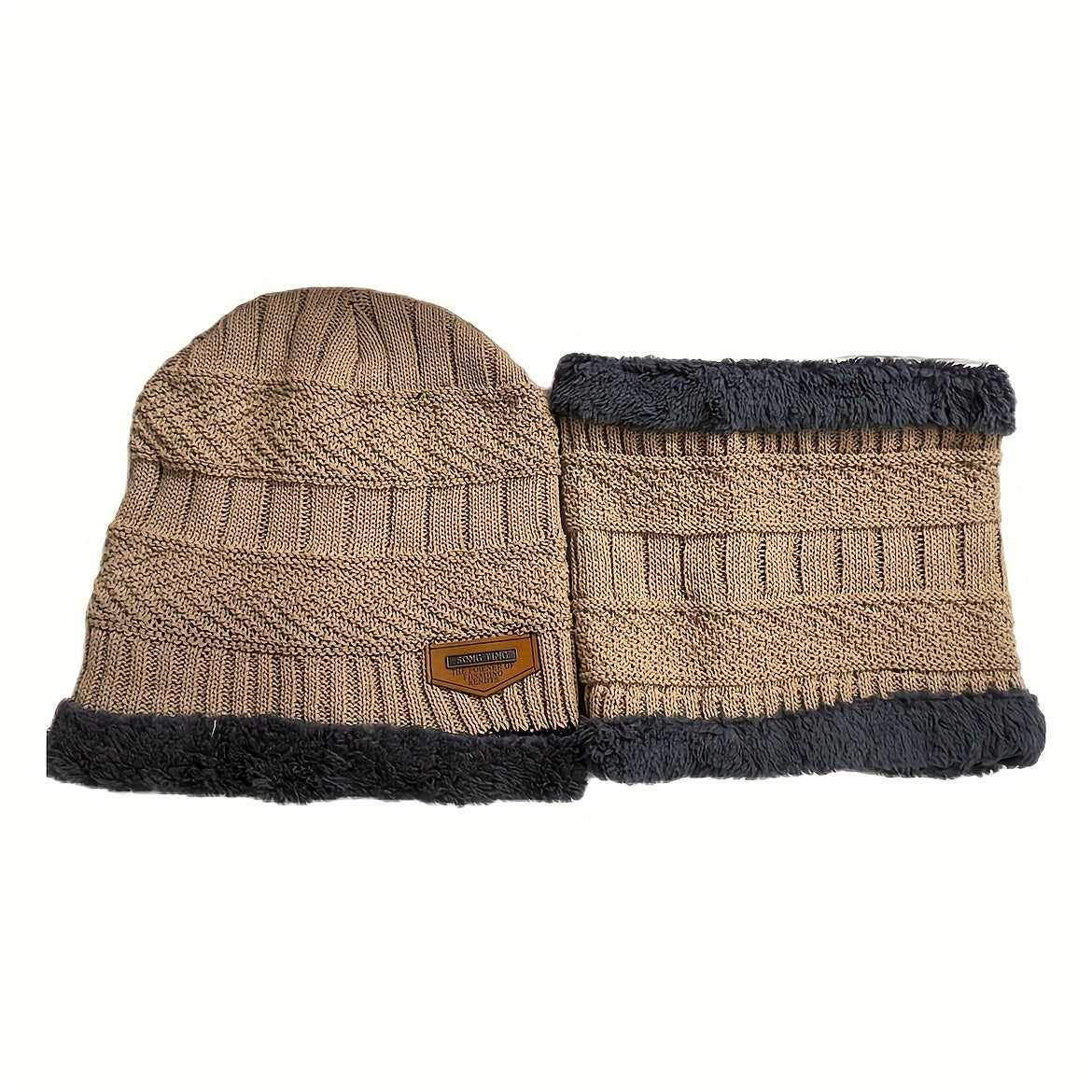 Winter Knitted Hat & Scarf Set Windproof Beanie for Camping Skiing
