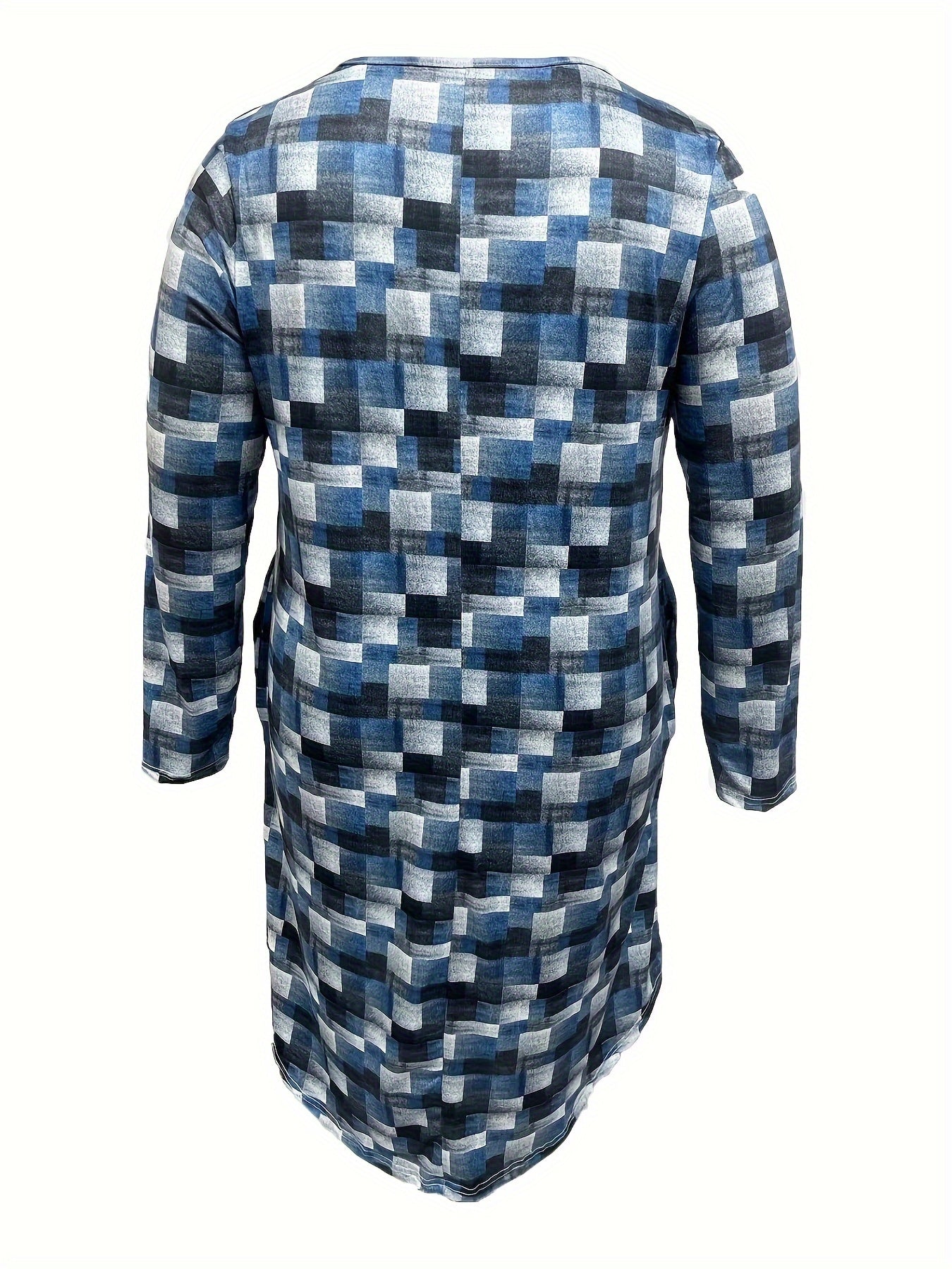 Allover Print Long Sleeve Round Neck Dress With Pockets