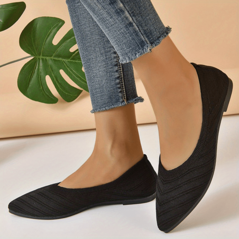 Women's Pointed Toe Ballet Flats Slip On Knit Shoes