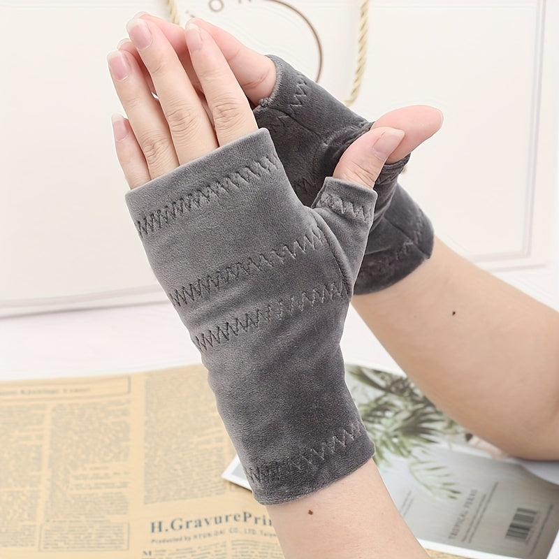 Winter Velvet Warm Half Finger Gloves For Men Women