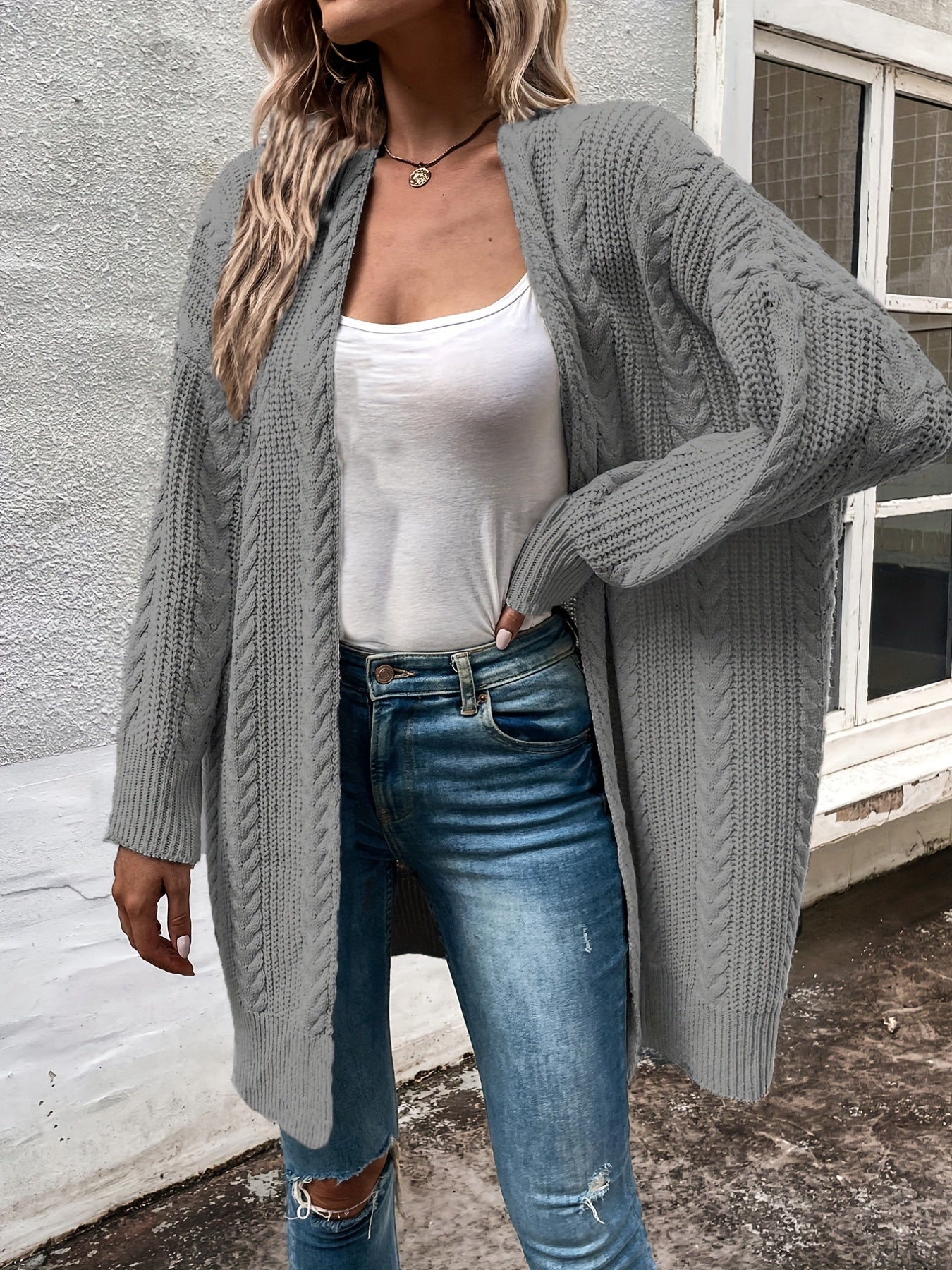 Cable Knit Open Front Cardigan