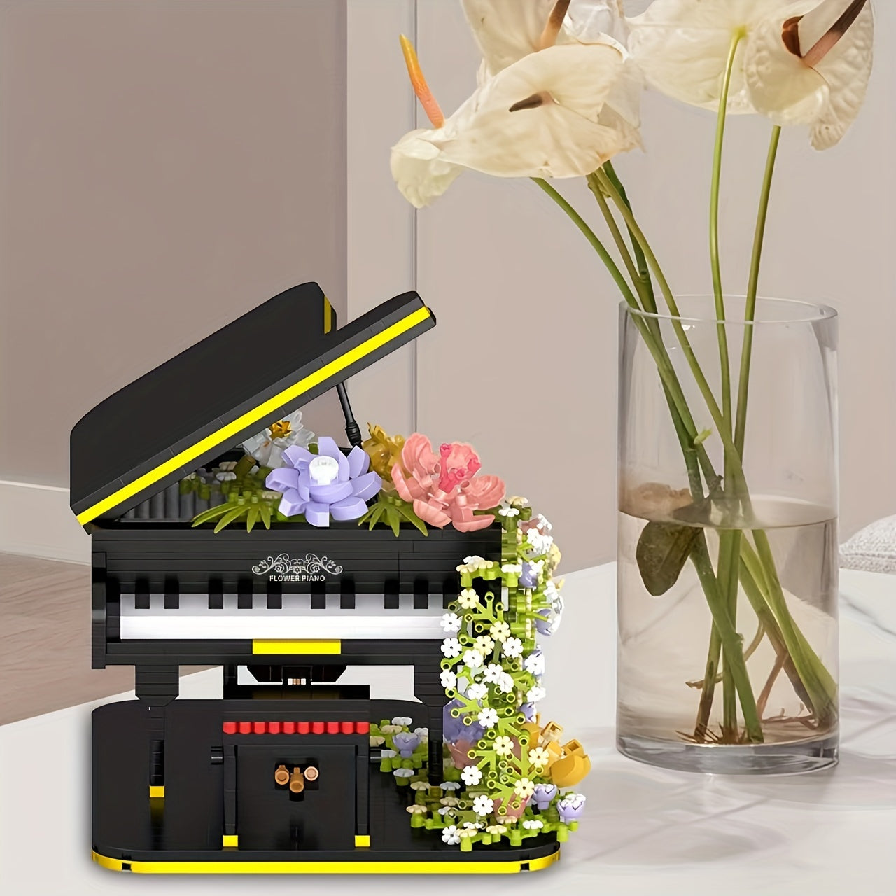 Particle Building Blocks Flower Piano Decoration Model