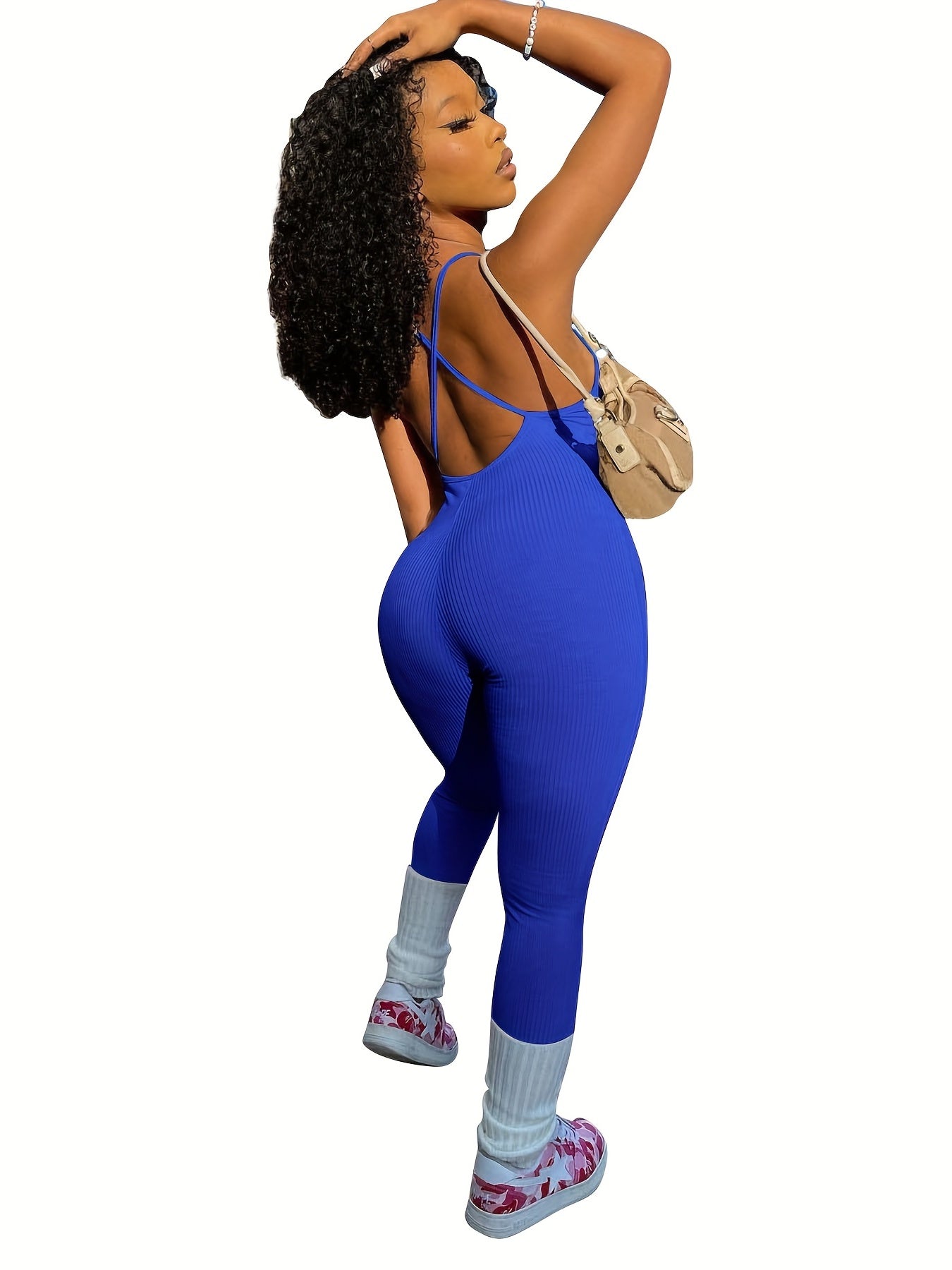 Ribbed Lounge Jumpsuit Criss Cross Back Sleeveless
