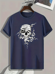 Skull Pattern Print Men's Comfy Sports T-shirt Graphic Tee