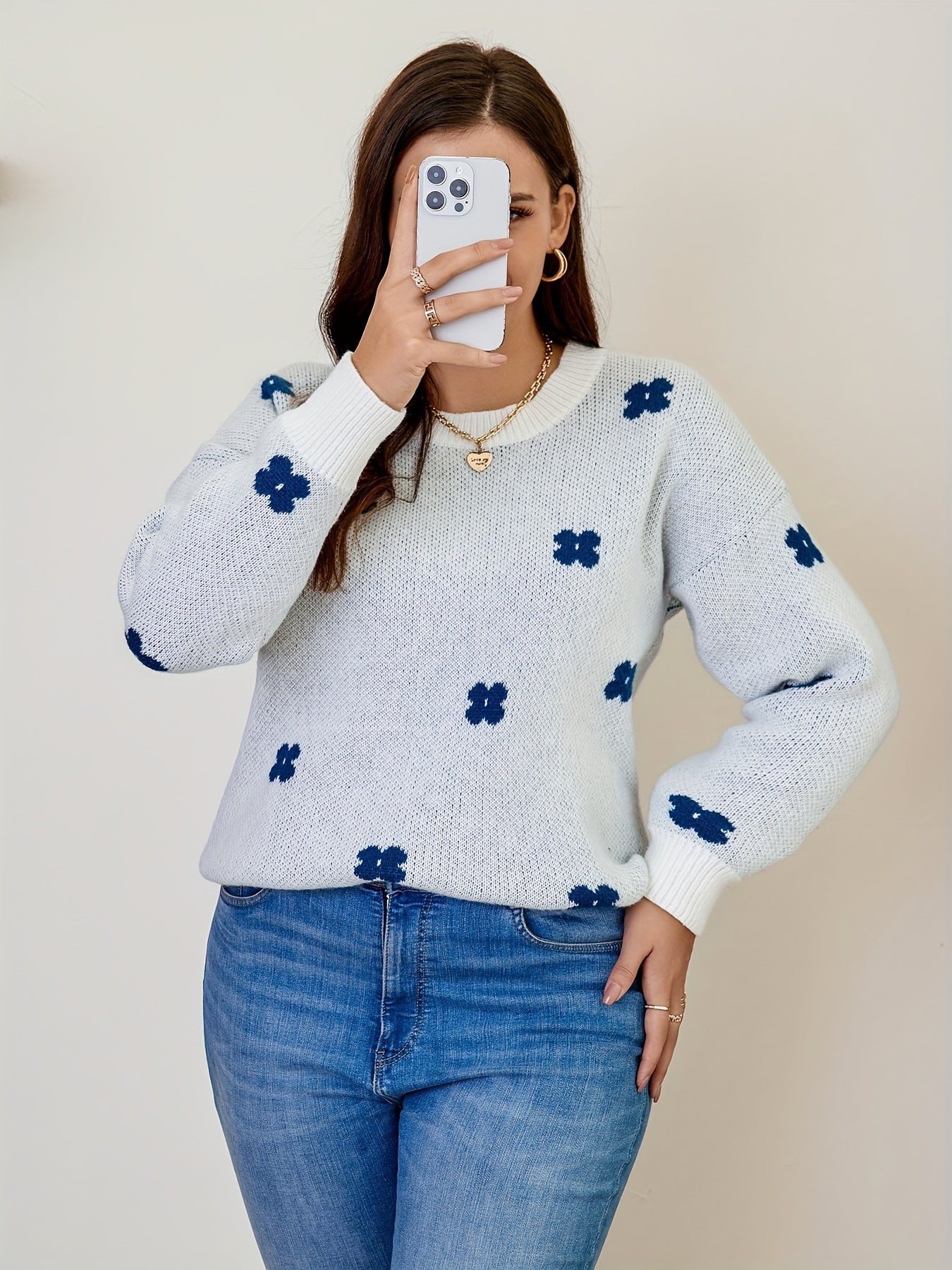 Floral Pattern Long Sleeve Pullover Jumper