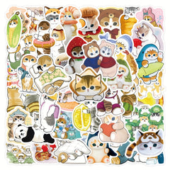 57pcs Cat Stickers Vinyl Kitten Decals for Water Bottles Mixed Colors