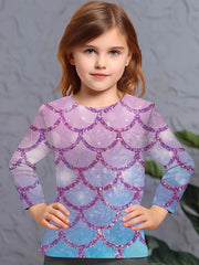 Dreamy 3D Fish Scale Print Long Sleeve Tee for Girls
