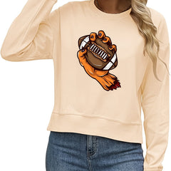 Rugby In Hand Print Round Neck Sweater American Football Loose Long Sleeve Pullo
