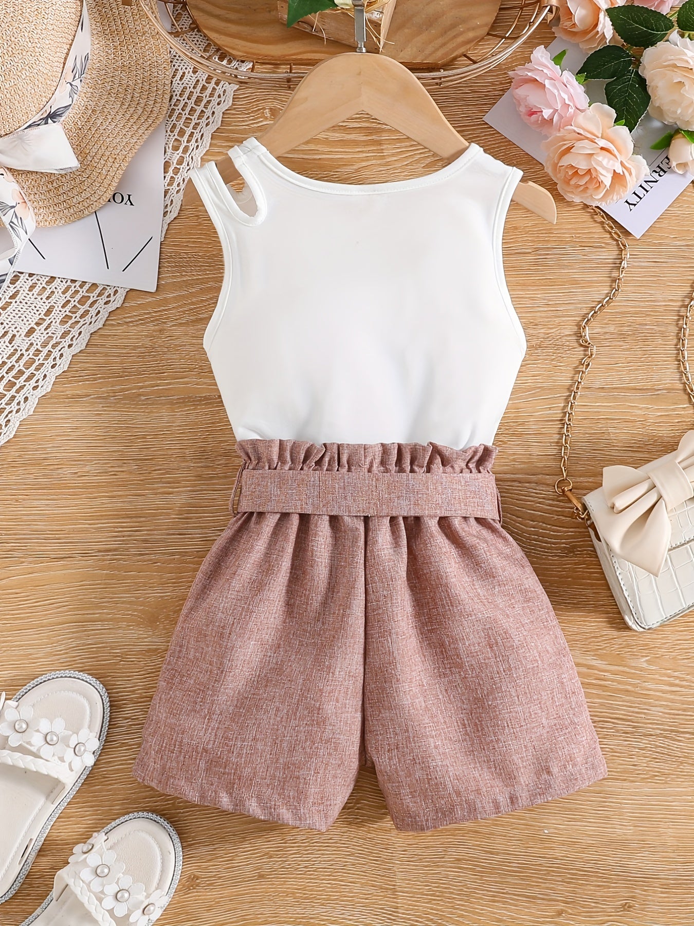 Toddler Girls Letter Smile Heart Cut Out Tank Top & Shorts Set