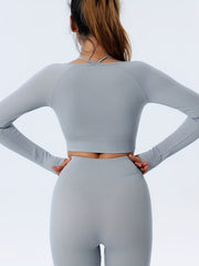 Solid Tight Long Sleeve Top And Leggings Sports Set