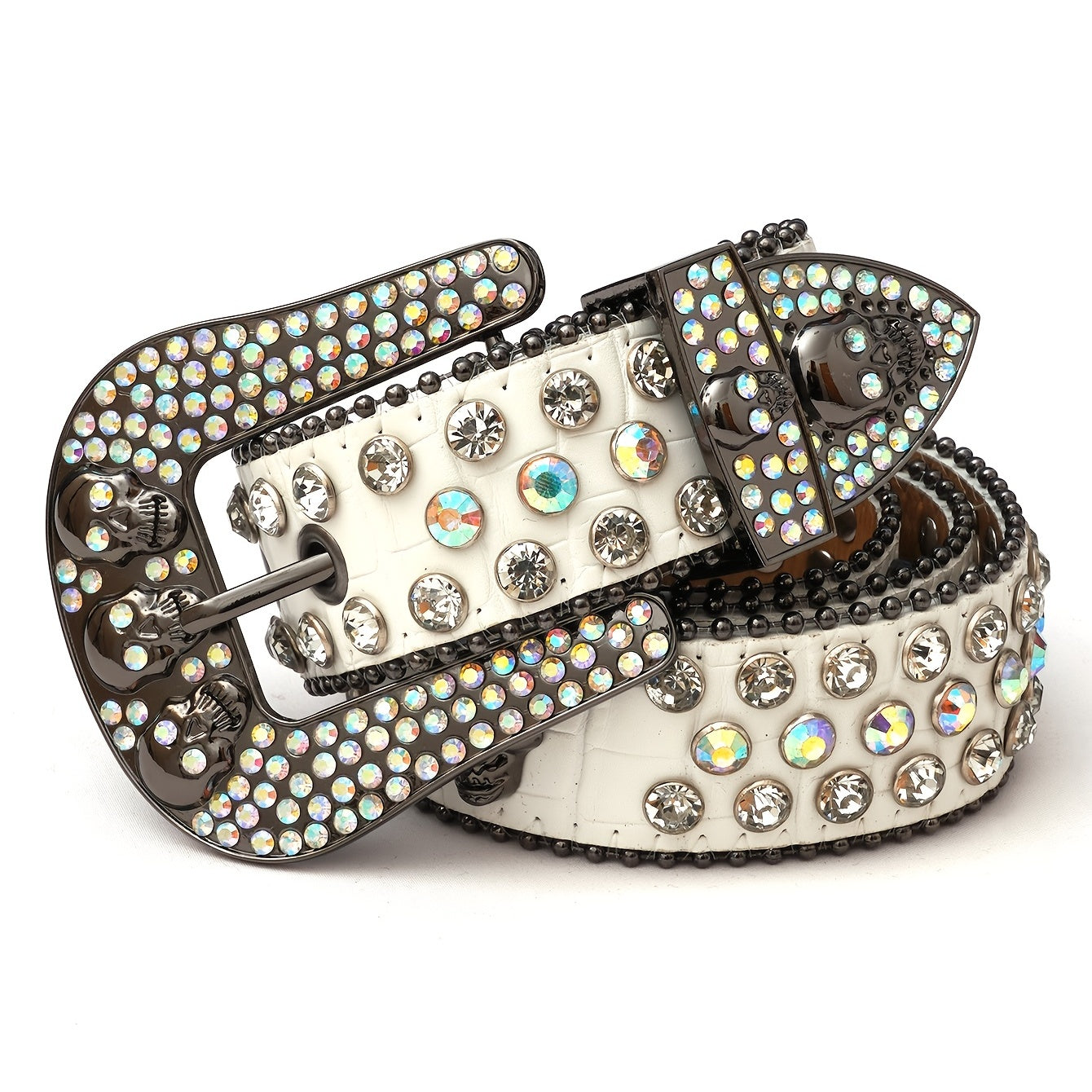 Rhinestone Men's Skull Belt Western Cowboy Stylish Belt Metal Buckle Bling Belt