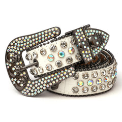 Rhinestone Men's Skull Belt Western Cowboy Stylish Belt Metal Buckle Bling Belt