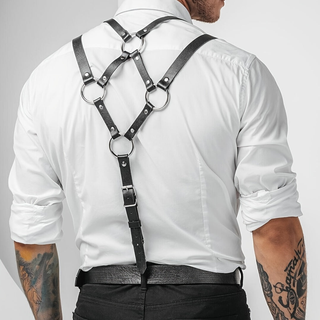 Men's Leather Shoulder Strap Suspenders Gentleman's Leather Binding