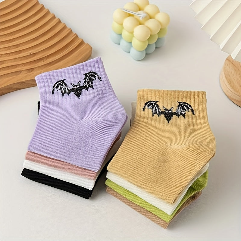 8 Pairs Bat Pattern Socks Halloween Short Stockings Funny Women's Hosiery