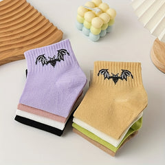 8 Pairs Bat Pattern Socks Halloween Short Stockings Funny Women's Hosiery